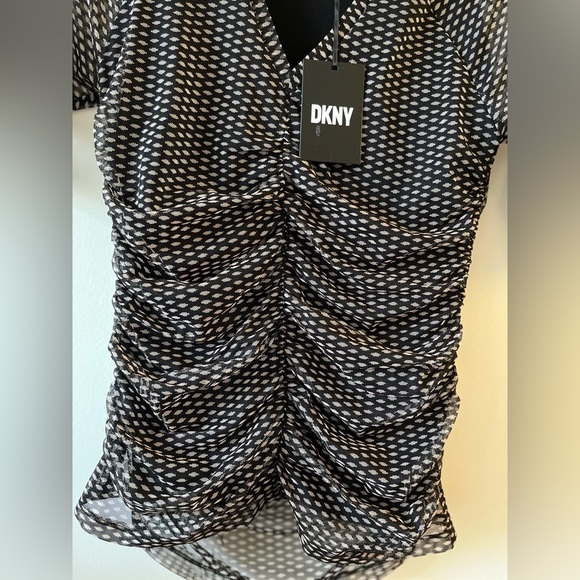 NWT DKNY Mesh Polkadot Lined Ruched Blouse - Picture 8 of 12